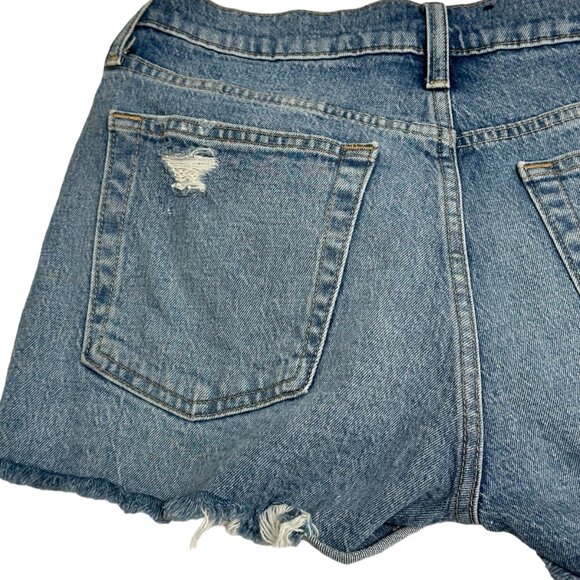 Gap High Rise Cheeky Distressed Shorts, Medium Wash Blue, Size 28 - Picture 6 of 8